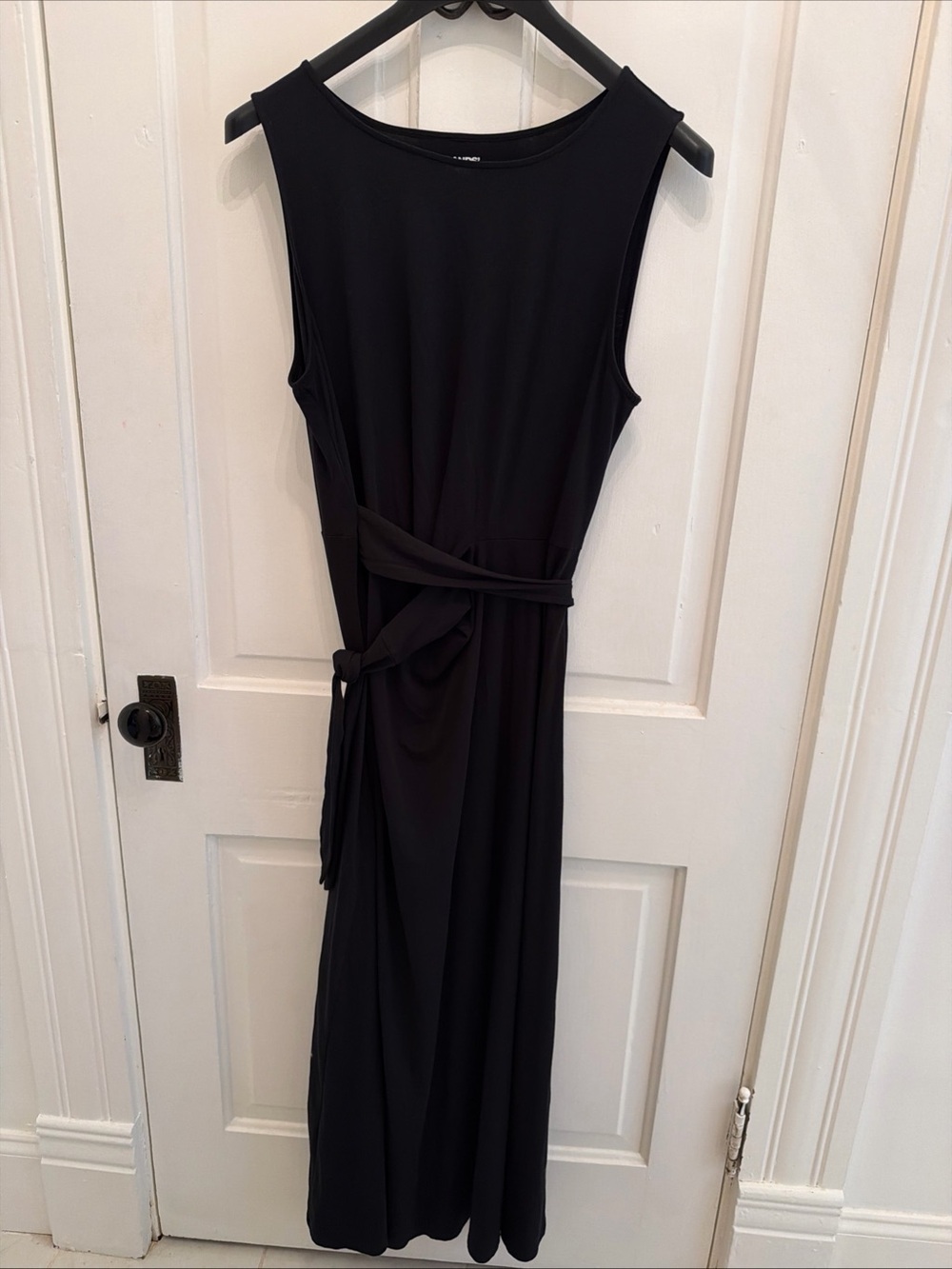 Lands' End Sleeveless Black Maxi Dress with Tie Waist